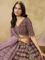 Wedding Festive Art Silk Purple Embroidered Lehenga Choli