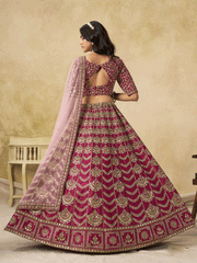 Wedding Festive Art Silk Pink Embroidered Lehenga Choli