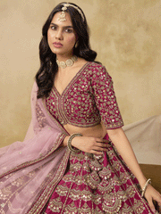 Wedding Festive Art Silk Pink Embroidered Lehenga Choli