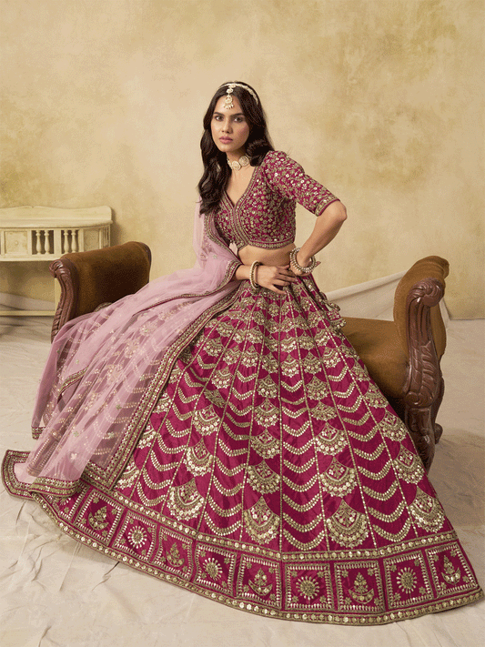 Wedding Festive Art Silk Pink Embroidered Lehenga Choli