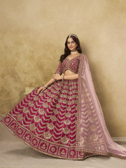 Wedding Festive Art Silk Pink Embroidered Lehenga Choli
