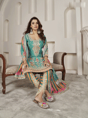 Designer Sea Green Punjabi Style Dhoti Style Salwar Suit