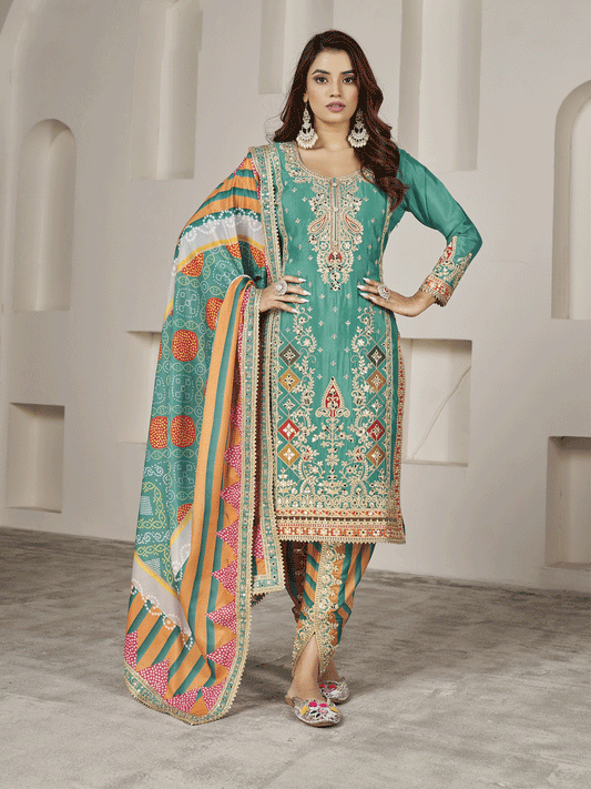 Designer Sea Green Punjabi Style Dhoti Style Salwar Suit