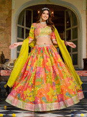 Print Silk Designer Lehenga Choli in Multi Colour