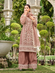Pale Brown Thread Embroidery Festive Palazzo Suit