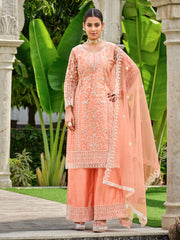 Soft Peach Thread Embroidery Festive Palazzo Suit