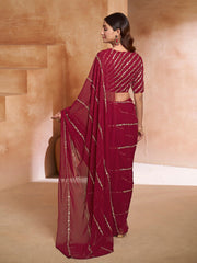 Magenta Floral Embroidered Sequinned Saree