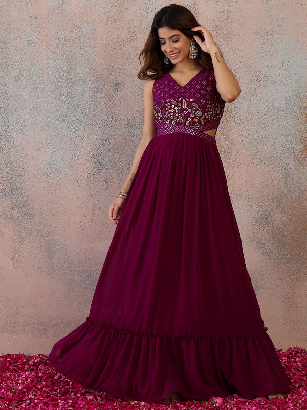 Embroidered V-Neck Gown Ethnic Dresses