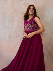 Embroidered V-Neck Gown Ethnic Dresses
