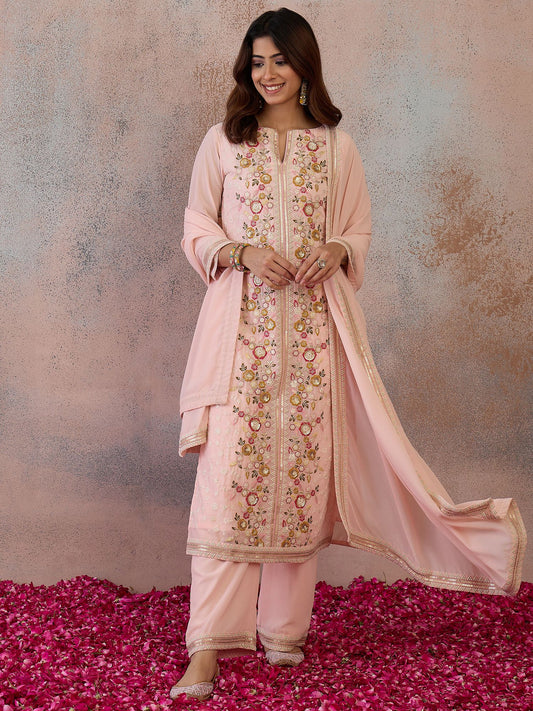 Women Ethnic Motifs Embroidered Regular Thread Work Kurta with Palazzos & With Dupatta