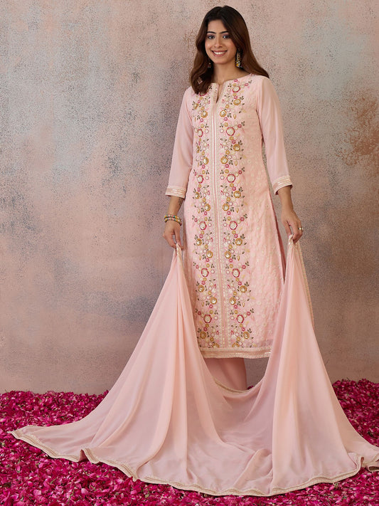Women Ethnic Motifs Embroidered Regular Thread Work Kurta with Palazzos & With Dupatta