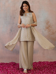 Women Ethnic Motifs Embroidered Regular Thread Work Kurta with Palazzos & With Dupatta