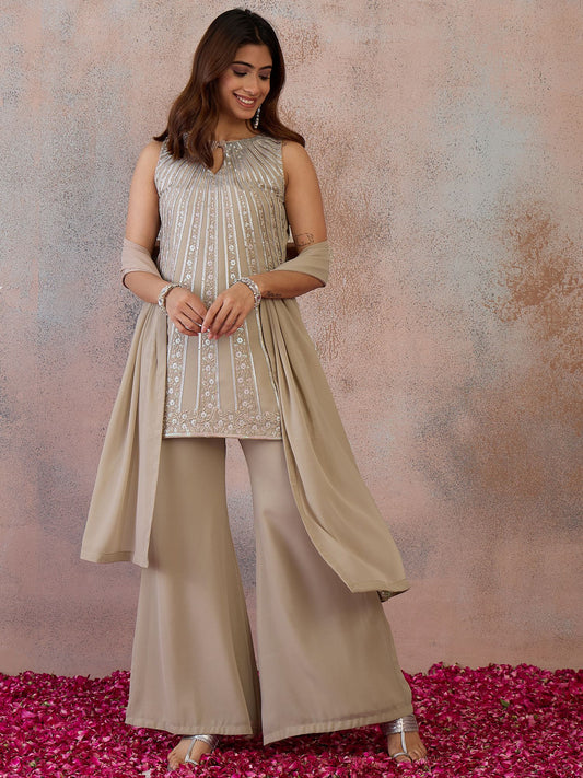 Women Ethnic Motifs Embroidered Regular Thread Work Kurta with Palazzos & With Dupatta