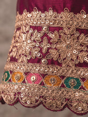 Magenta Embroidered Chinnon Silk Palazzo Suit