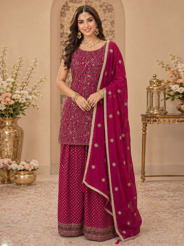 Rani Georgette Palazzo Salwar Suit with Embroidered and Swarovski Work