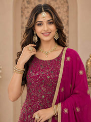 Rani Georgette Palazzo Salwar Suit with Embroidered and Swarovski Work