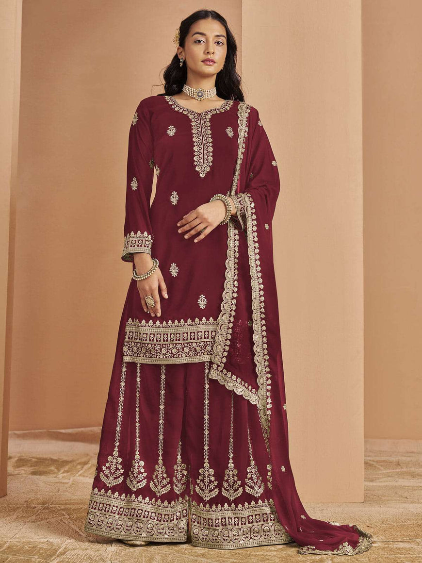 Modern Olive Chinon Silk Sequinned Kurta With Trousers Straight Design Pant main image 1
