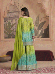 Women Ethnic Motifs Printed Panelled Mirror Work Kurta with Sharara and Dupatta