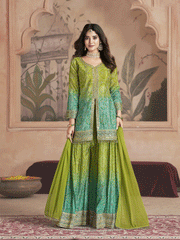 Women Ethnic Motifs Printed Panelled Mirror Work Kurta with Sharara and Dupatta