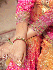 Women Alina Cut Bandhani Printed Regular Sequinned Kurta with Palazzos and With Dupatta