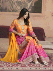 Women Alina Cut Bandhani Printed Regular Sequinned Kurta with Palazzos and With Dupatta