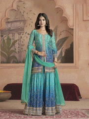 Women Alina Cut Bandhani Printed Regular Sequinned Kurta with Palazzos and With Dupatta