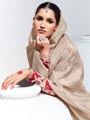 Beige Organza Tissue Silk Saree With Blouse