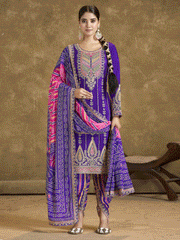 Violet Bandhni Silk embroiderd Dhoti Suit