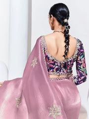 Lavender and Purple Organza Tissue Silk Saree With Blouse