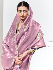 Lavender and Purple Organza Tissue Silk Saree With Blouse