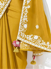 Yellow and Pink Color Organza Tissue Silk Saree With Blouse