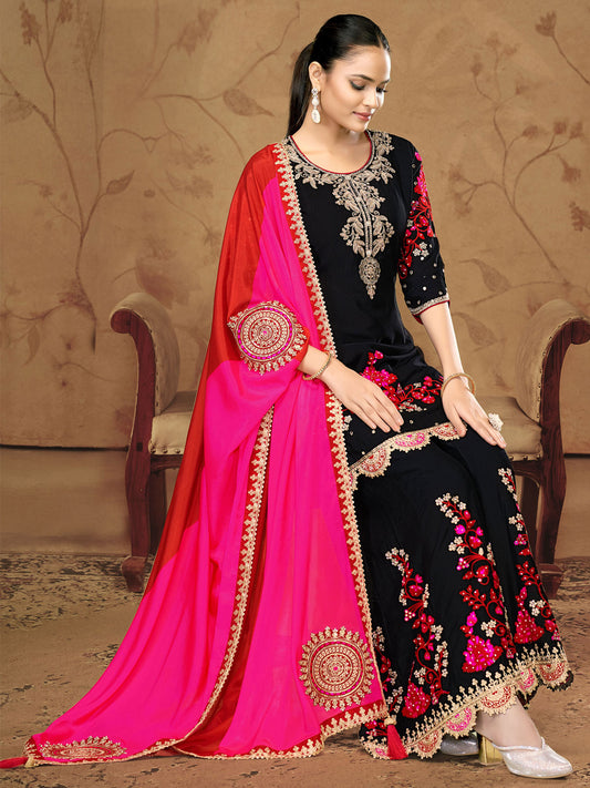 Chinon Palazzo Salwar Suit In Cream Color