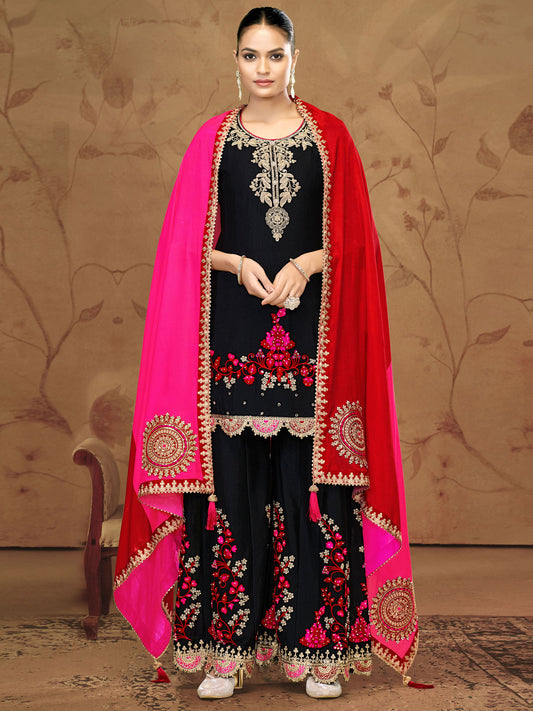 Chinon Palazzo Salwar Suit In Cream Color