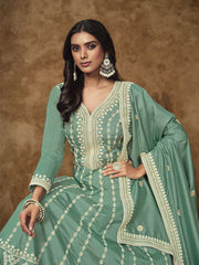 Teal Blue Silk Anarkali Suit