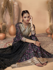 Black Chinon Bandhini Print Embroidered Sequins Palazzo Suit
