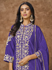 Violet Embroidered Silk Palazzo Suit