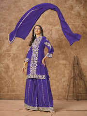 Violet Embroidered Silk Palazzo Suit