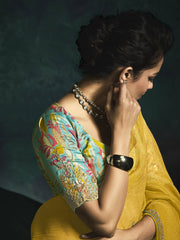 Gorgeous Yellow Embroidered Silk Haldi Wear Saree With Blouse