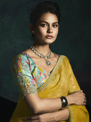 Gorgeous Yellow Embroidered Silk Haldi Wear Saree With Blouse
