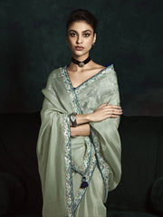 Charming Pista Green Tissue Silk Event Wear Saree With Blouse