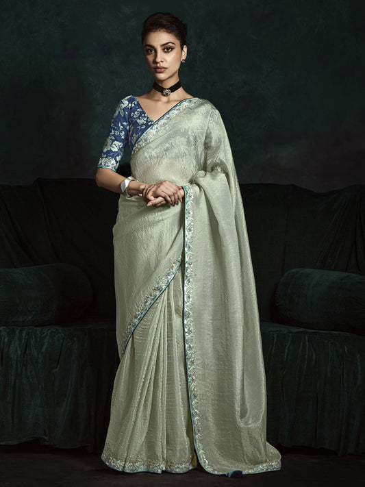 Charming Pista Green Tissue Silk Event Wear Saree With Blouse