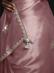 Enchanting Pink Tissue Silk Engagement Wear Saree With Blouse