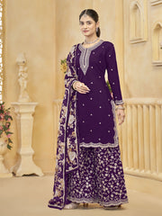 Purple Gharara Style Palazzo Suit
