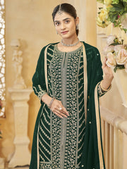 Green Embroidered Festive Sharara Suit