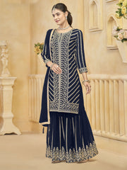 Blue Embroidered Festive Sharara Suit