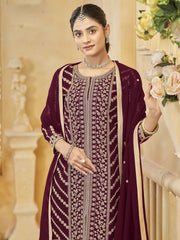 Maroon Embroidered Festive Sharara Suit