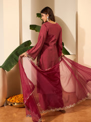 Ethnic Motifs Embroidered Thread Work Kurta With Trousers & Dupatta