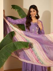 Floral Embroidered Sweetheart Neck Thread Work Kurta & Trousers With Dupatta