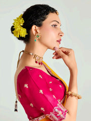 Red And Yellow Embroidered Shaded Silk Sari