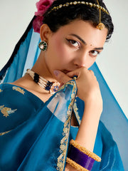 Purple And Blue Embroidered Shaded Silk Sari